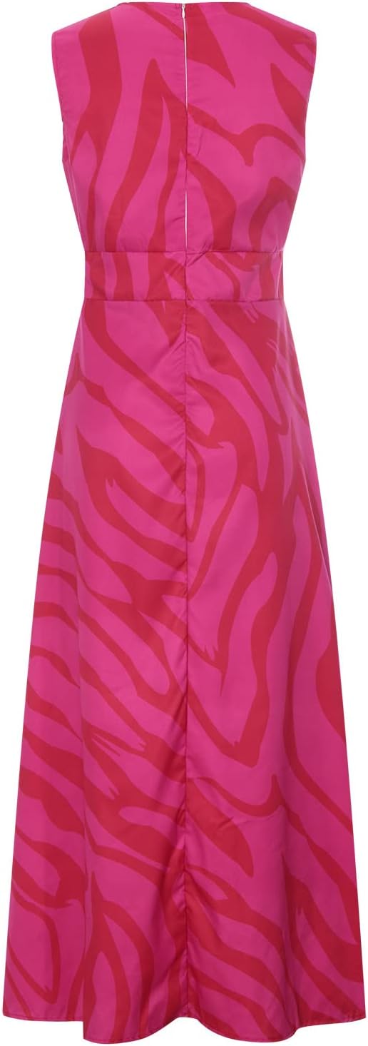 Robe longue femme – Col en V profond – Sans manches – Motif géométrique