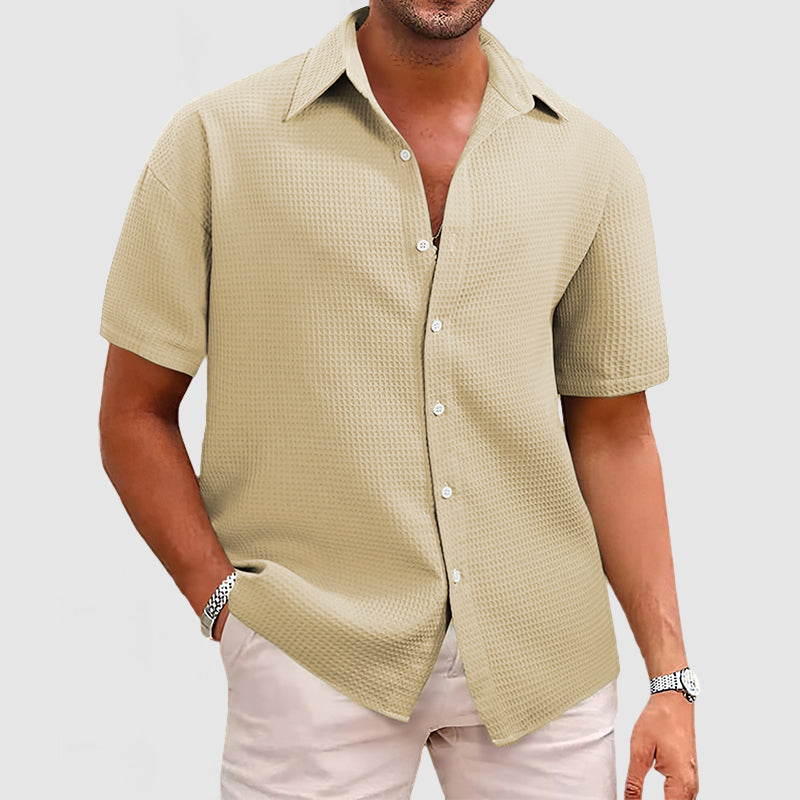 Chemise homme manches courtes – Coupe décontractée – Maille gaufrée respirante