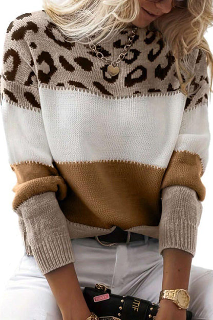 Femme Pull Oversize - Tricot Doux - Motif Animal - Bordures Côtelées - Décontracté