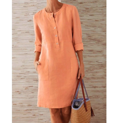 Robe Chemise Femme – Coupe Décontractée – Tissu Respirant – Boutonnage Avant – Poches Latérales