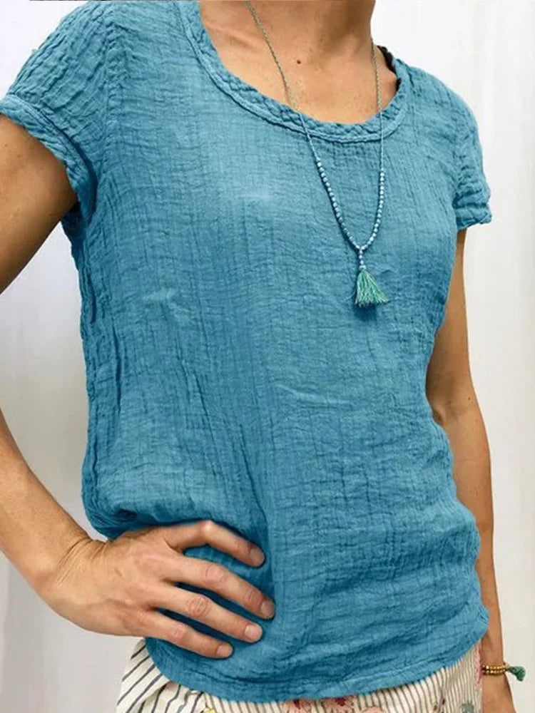 T-shirt femme – Coupe décontractée – Tissu gaufré – Manches courtes respirant