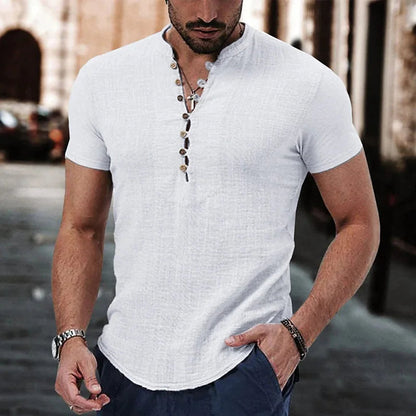 Men's short-sleeve shirt – Slim fit – Breathable fabric – Casual button-down collar