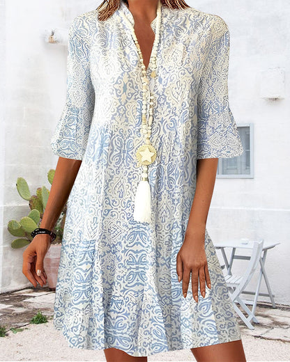 Robe mini femme – Coupe fluide – Tissu respirant – Manches mi-longues – Style bohème