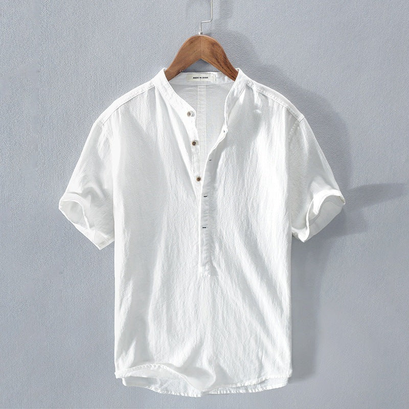 Chemise homme manches courtes – Coupe décontractée – Fibres naturelles – Col mao