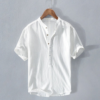 Chemise homme manches courtes – Coupe décontractée – Fibres naturelles – Col mao