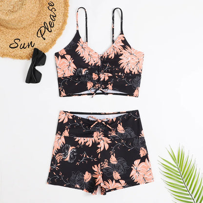 Bikini femme – Haut bralette froncé – Taille haute – Tissu extensible respirant