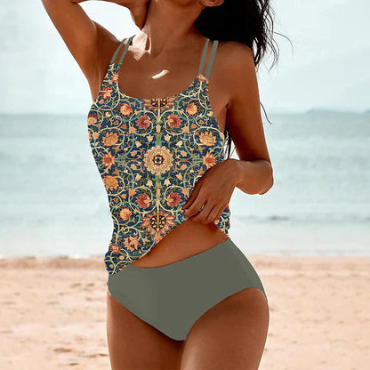 Tankini femme – Coupe décontractée – Bretelles doubles – Tissu respirant – Ensemble assorti