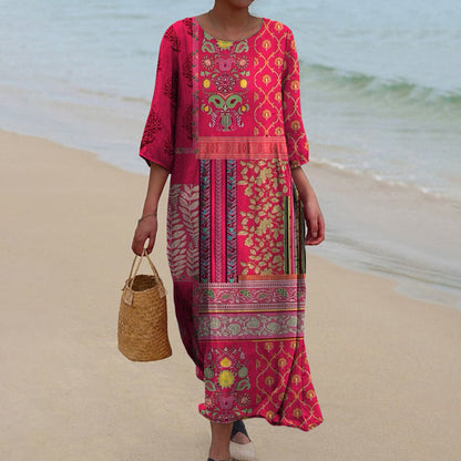 Robe kaftan femme – Coupe ample – Fibres naturelles – Style bohème – Longueur cheville