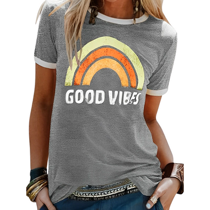 T-shirt femme – Coupe décontractée – Maille douce – Graphique vintage – Usage quotidien