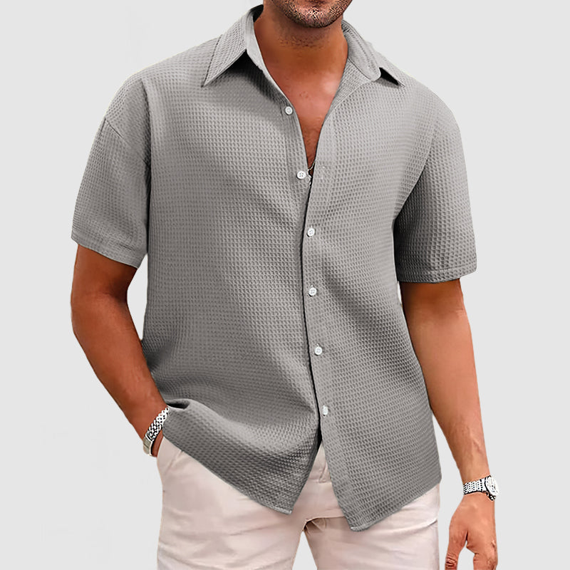 Chemise homme manches courtes – Coupe décontractée – Maille gaufrée respirante