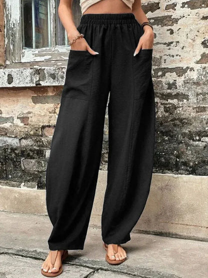 Pantalon femme – Coupe ample – Tissu respirant – Taille élastique – Longueur cheville