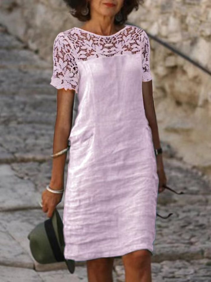 Robe femme – Coupe ample – Détail dentelle – Manches courtes – Tissu respirant