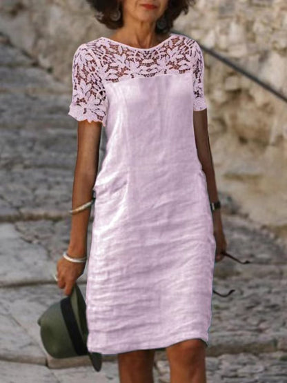 Robe femme – Coupe ample – Détail dentelle – Manches courtes – Tissu respirant
