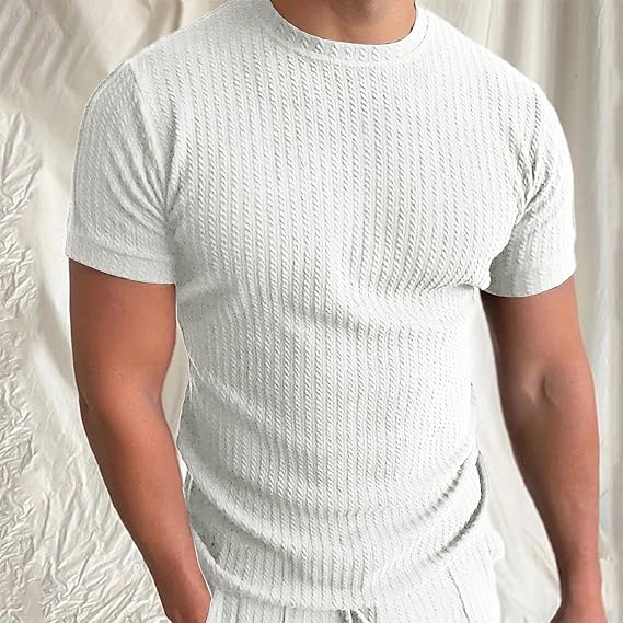 T-shirt homme – Coupe ajustée – Maille douce – Texture côtelée – Col rond manches courtes