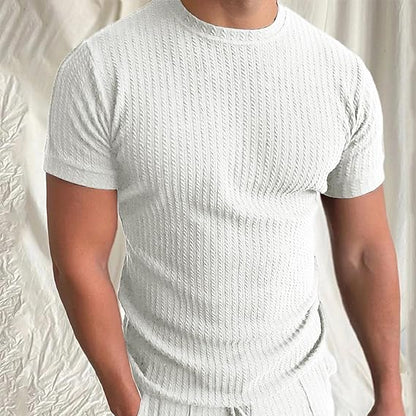 T-shirt homme – Coupe ajustée – Maille douce – Texture côtelée – Col rond manches courtes
