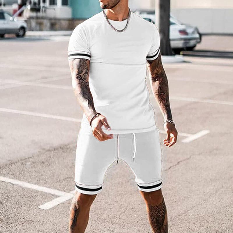 Ensemble de sport homme – Coupe slim – Tissu extensible respirant – Haut manches courtes & short