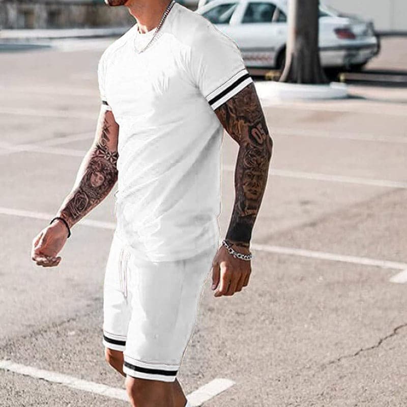 Ensemble de sport homme – Coupe slim – Tissu extensible respirant – Haut manches courtes & short
