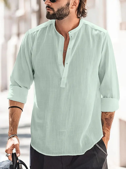 Men's long-sleeve shirt – Relaxed fit – Breathable fabric – Mao collar