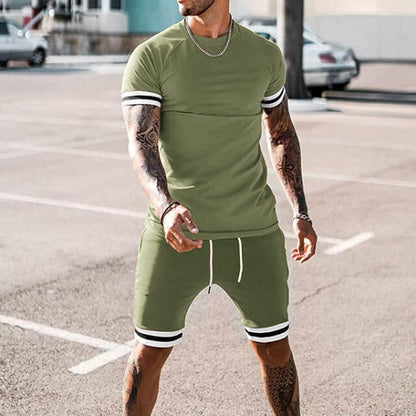 Ensemble de sport homme – Coupe slim – Tissu extensible respirant – Haut manches courtes & short
