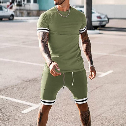 Ensemble de sport homme – Coupe slim – Tissu extensible respirant – Haut manches courtes & short