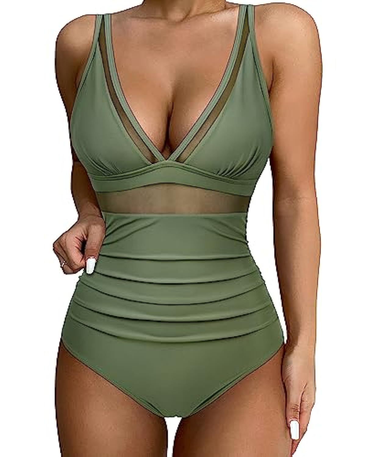 Maillot de bain femme – Coupe moulante – Décolleté plongeant – Détails en mesh respirants