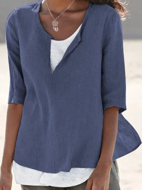 Blouse Femme – Coupe Ample – Manches Mi-Longues – Tissu Respirant – Style Décontracté