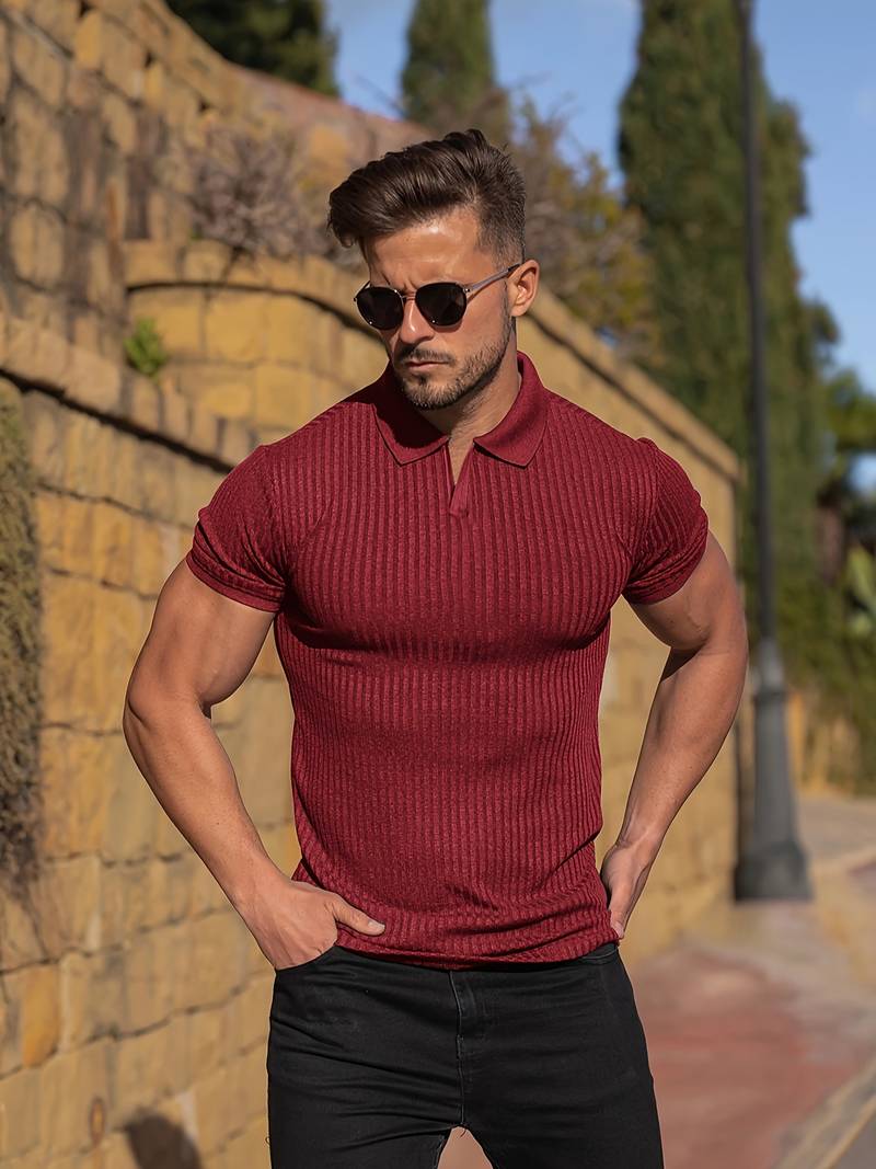 Polo homme – Coupe muscle – Maille douce – Texture côtelée – Style décontracté