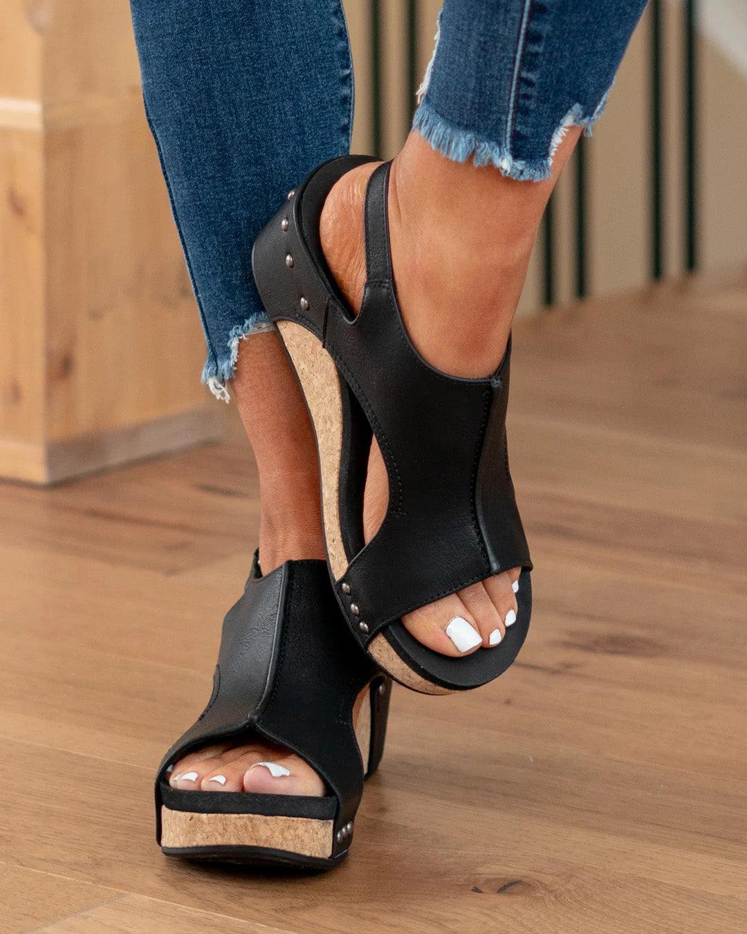 Sandales femme – Bout ouvert – Semelle en liège – Design ajouré – Confort ergonomique