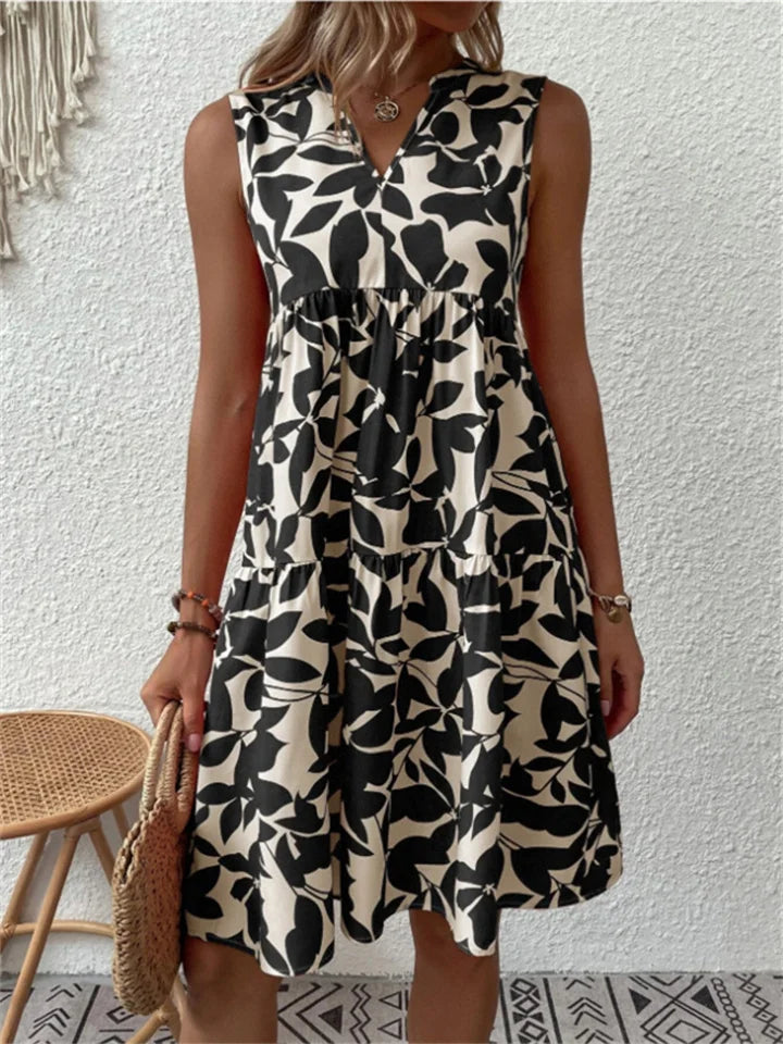 Robe sans manches femme – Encolure en V – Coupe ample – Tissu respirant – Mi-longue