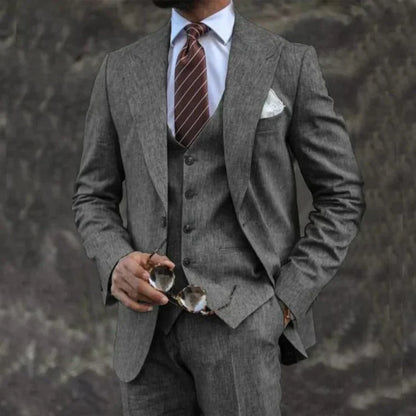 Costume 3 pièces homme – Coupe ajustée – Tissu respirant – Style classique élégant