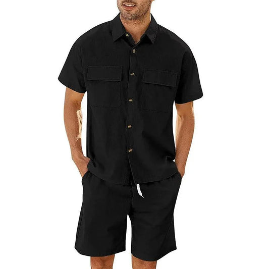 Ensemble Homme Chemise et Short – Coupe Décontractée – Tissu Respirant – Taille Cordon