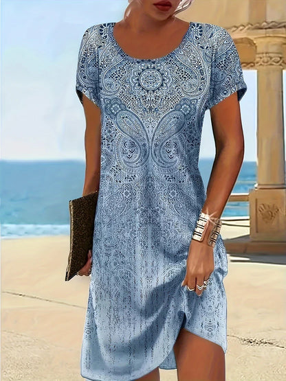 Robe midi femme – Coupe décontractée – Tissu respirant – Manches courtes – Col rond