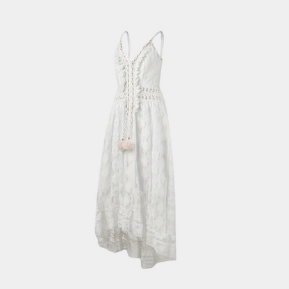 Robe midi femme – Coupe fluide – Détails en dentelle – Bretelles fines – Style bohème