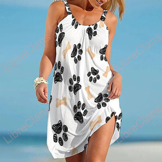 Robe femme – Coupe décontractée – Sans manches – Imprimé ludique – Tissu respirant