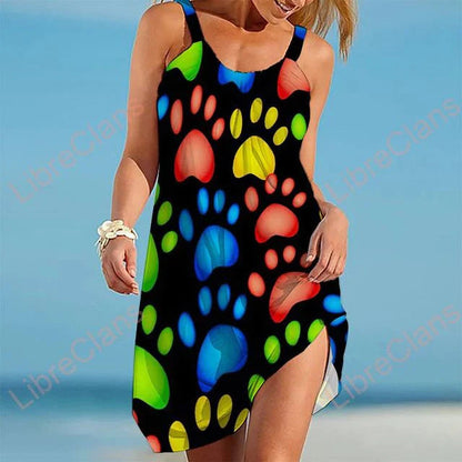 Robe femme – Coupe décontractée – Sans manches – Imprimé ludique – Tissu respirant