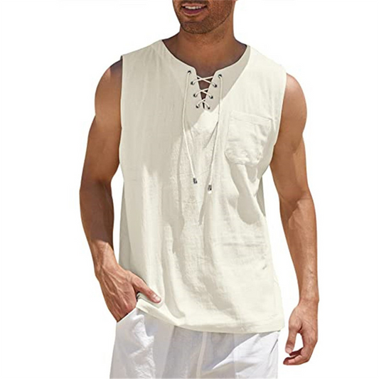 Débardeur Homme – Coupe Ample – Tissu Respirant – Devant Lacé – Style Décontracté