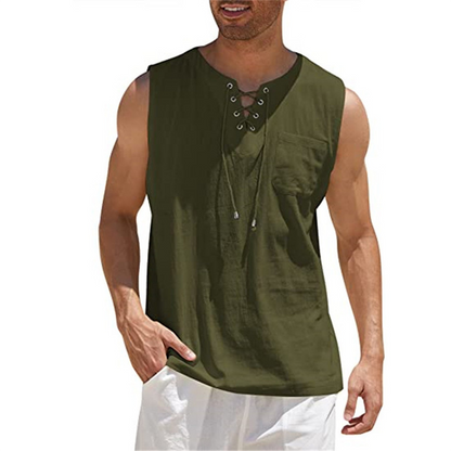 Débardeur Homme – Coupe Ample – Tissu Respirant – Devant Lacé – Style Décontracté