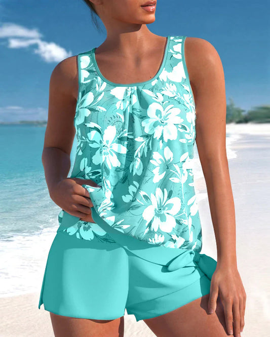 Tankini Set femme – Coupe décontractée – Tissu respirant – Haut fluide et short mi-cuisse