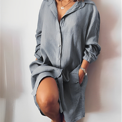 Blouse femme – Coupe ample – Fibres naturelles – Manches longues – Longueur tunique