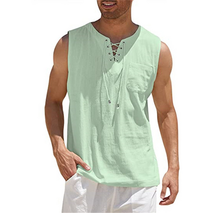 Débardeur Homme – Coupe Ample – Tissu Respirant – Devant Lacé – Style Décontracté
