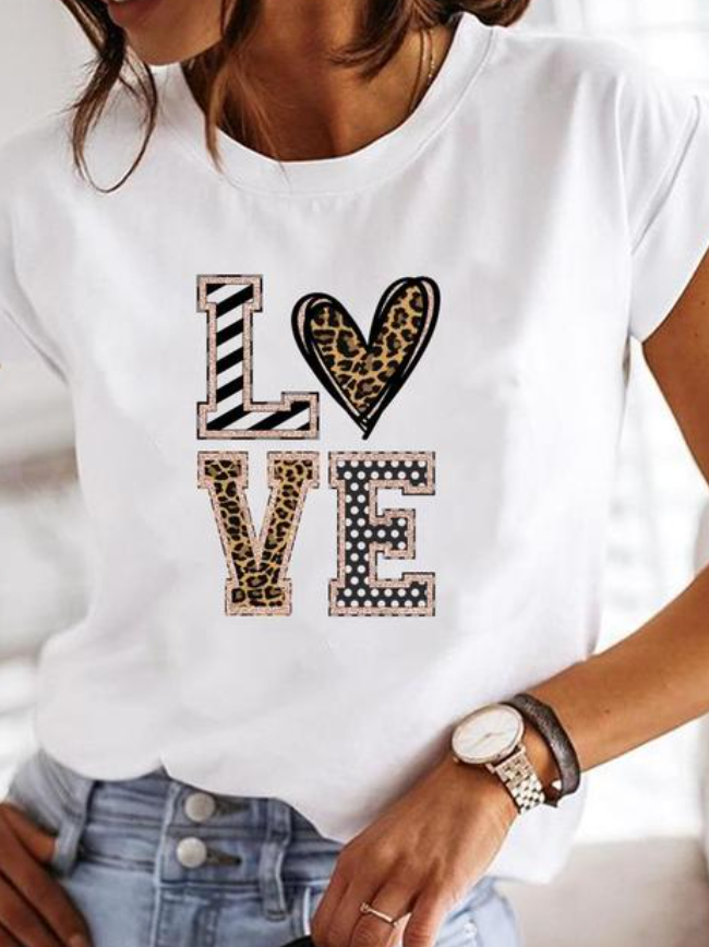 T-shirt femme – Coupe décontractée – Maille douce – Col rond – Motif cœurs