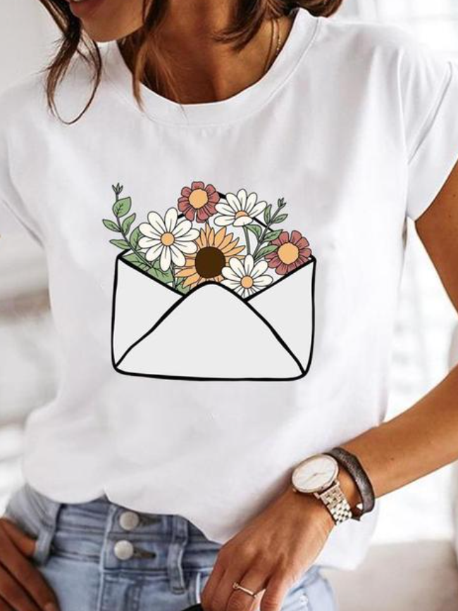 T-shirt femme – Coupe décontractée – Maille douce – Col rond – Motif cœurs