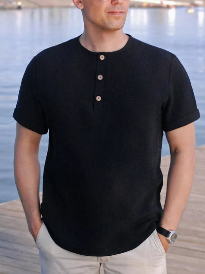 Men's Henley T-shirt – Regular fit – Soft knit – Short sleeves – Buttoned collar