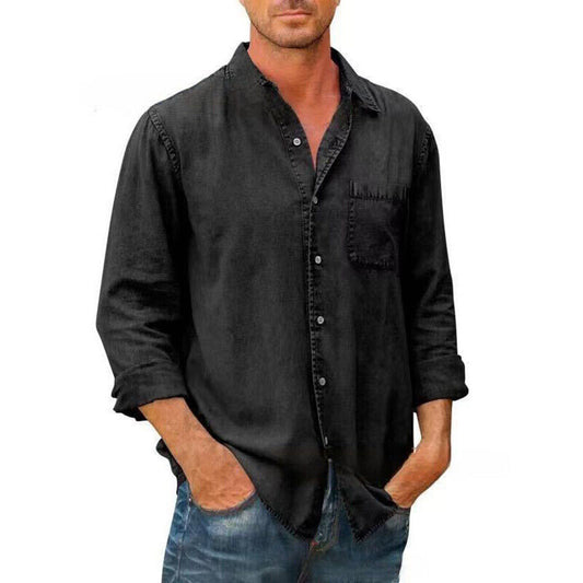 Chemise homme décontractée – Coupe droite – Tissu respirant – Manches longues – Poche poitrine