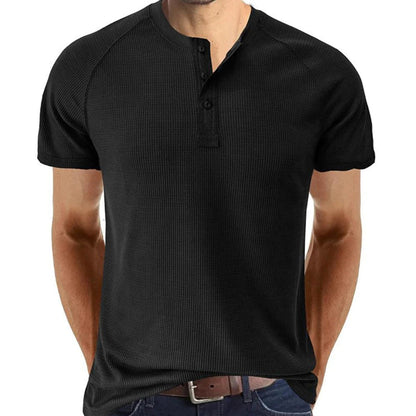 T-shirt henley homme – Coupe slim – Maille douce – Manches courtes