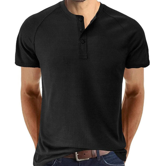 T-shirt henley homme – Coupe slim – Maille douce – Manches courtes