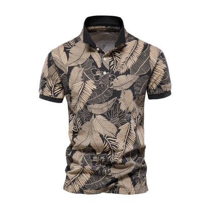 Polo homme – Coupe slim – Tissu respirant – Manches courtes – Imprimé tropical