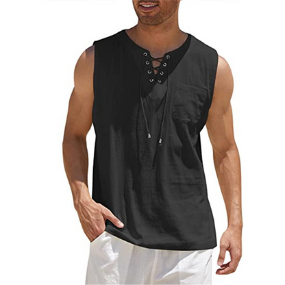Débardeur Homme – Coupe Ample – Tissu Respirant – Devant Lacé – Style Décontracté
