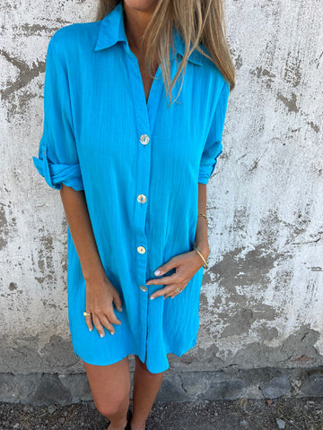 Robe chemise femme – Coupe décontractée – Boutonnage frontal – Tissu respirant – Manches retroussées