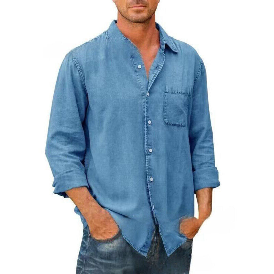 Chemise homme décontractée – Coupe droite – Tissu respirant – Manches longues – Poche poitrine